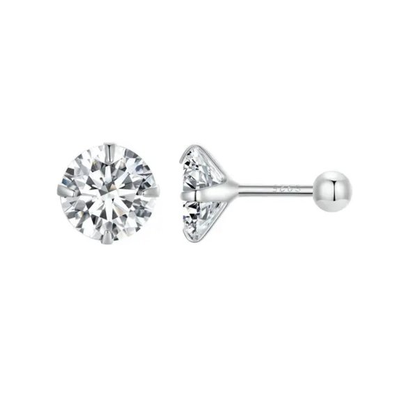 0.84Ct Round Cut Simulated Diamonds Screw-Back Silver Earrings Studs Back - Picture 6 of 17